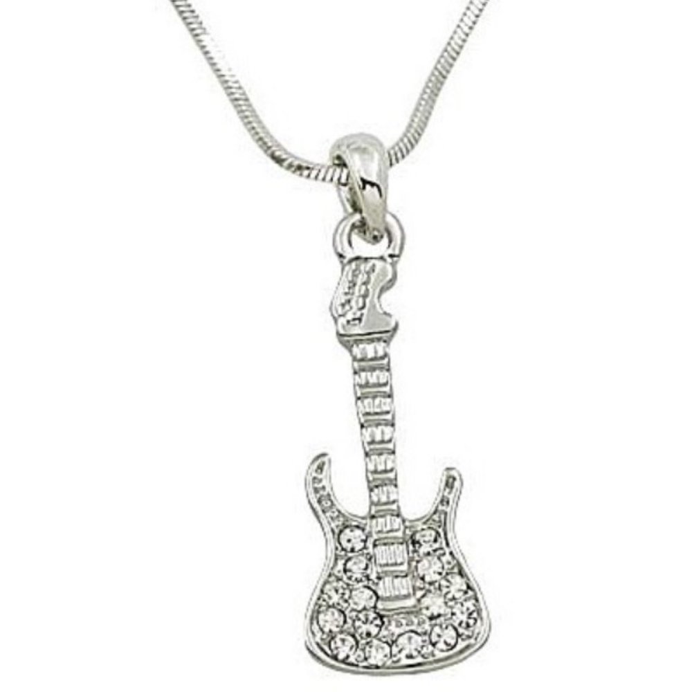 Electric Rock Guitar Necklace/Musical Silver Guitar Pendant/Gift Guitar Charm